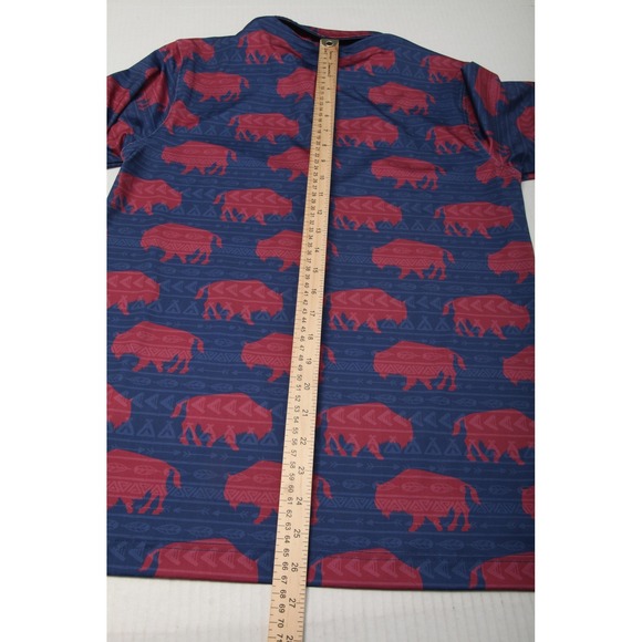 Waggle Polo Shirt Mens Small Blue Buffalo Allover Print Golf Performance Stretch - Picture 8 of 10